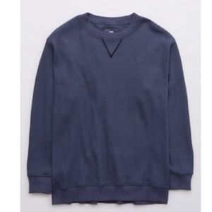 Aerie Oversized Waffle Crew Neck Sweatshirt Blue/Grey